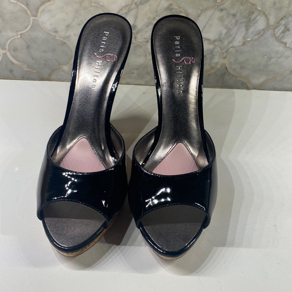 Paris Hilton Black Patent Charme Platform Slide 10